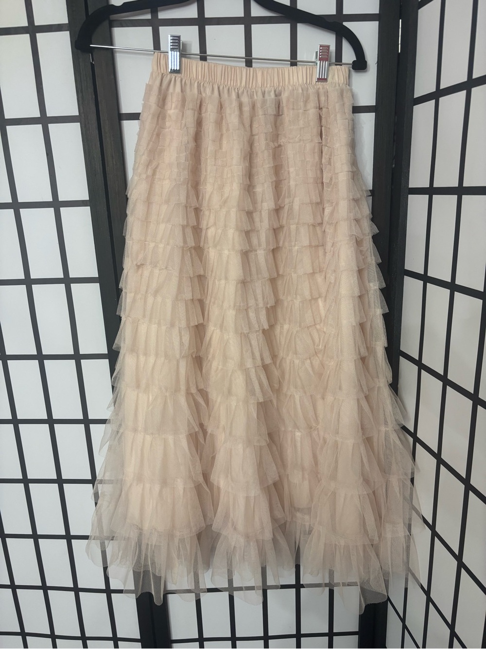 SHEIN Beige Layered Tulle A-Line Midi Skirt